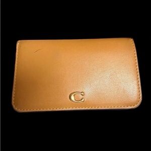 Coach Tan Leather Card Case with Gold Accent